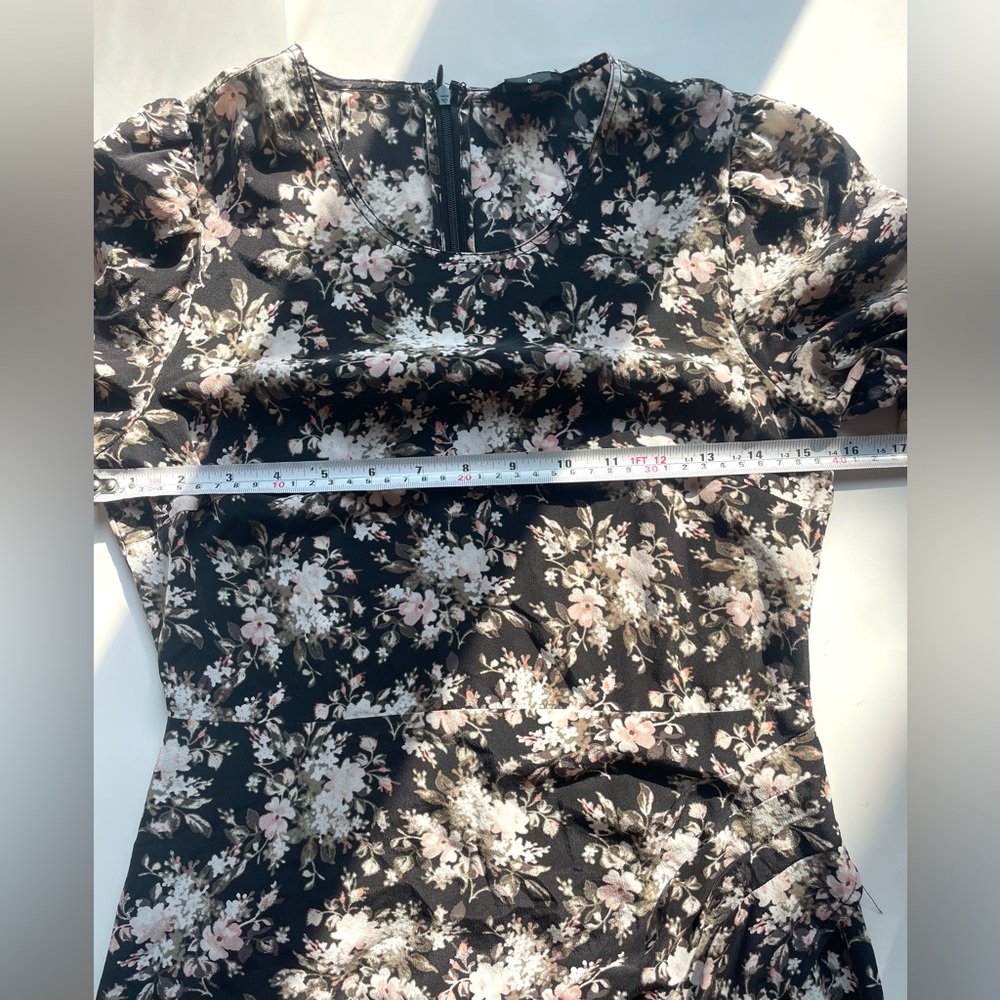 Club Monaco Silk Black Floral Amelda Faux Wrap Skirt Long Sleeve Mini Dress - Picture 5 of 10
